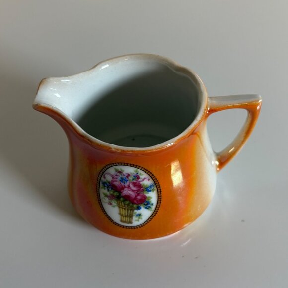 Eleanor Germany Orange Lusterware Porcelain Creamer Floral Design Vintage - Picture 4 of 8